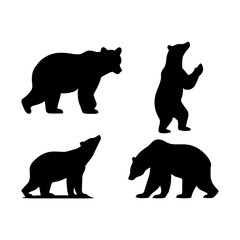 bear standing silhouette black and white in logo design, Forest animal bear silhouette,
