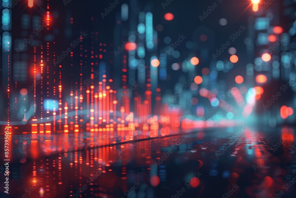 Wall mural Abstract Background chart stock market blur city with glowing lines connection. ai generative