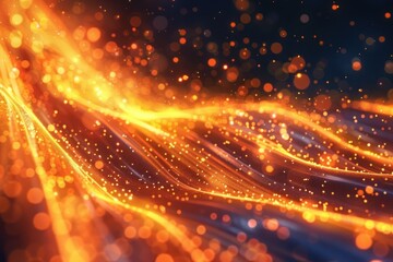 Obraz premium Abstract background with glowing orange light streaks and particles. ai generative