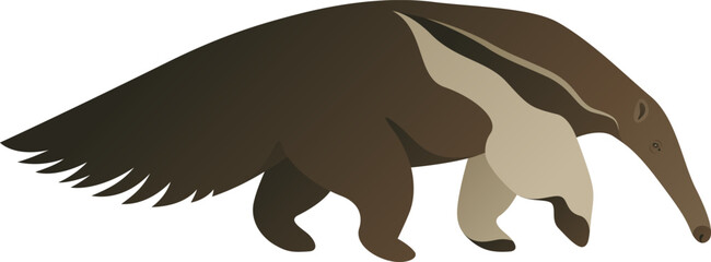 Color vector illustration of giant anteater side view. Wild animal isolated on white background. Endangered mammal. Wildlife of South America.