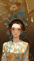 Fototapeta premium 花と女 AI画像 ジェネレーティブAI