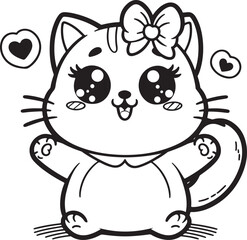 T-shirt cartoon cute and happy cat, Love, Silhouette,vector, outline, white background