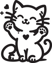 T-shirt cartoon cute and happy cat, Love, Silhouette,vector, outline, white background