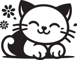 T-shirt cartoon cute and happy cat, Love, Silhouette,vector, outline, white background