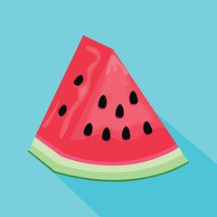 Flat design vector illustration of cut piece of watermelon on lightblue background