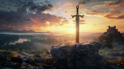 Obraz premium sword in a rock, AI generated