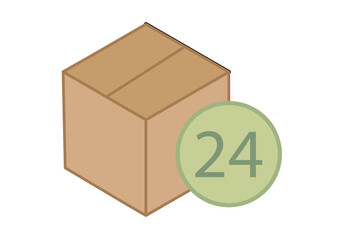 Fototapeta premium Caja marrón con icono verde de 24 horas