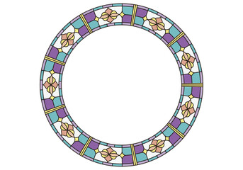 Naklejka premium Marco elegante de baldosas y elementos curvos de color azul, morado y amarillo