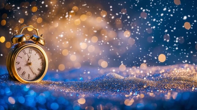 New Year 2025 countdown clock set against a glittering midnight sky