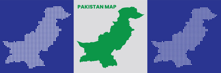 Pakistan Dotted map. Vector geographic map on white and blue backgrounds. Vector composition of Pakistan map composed of circle dots and Rectangle dots.