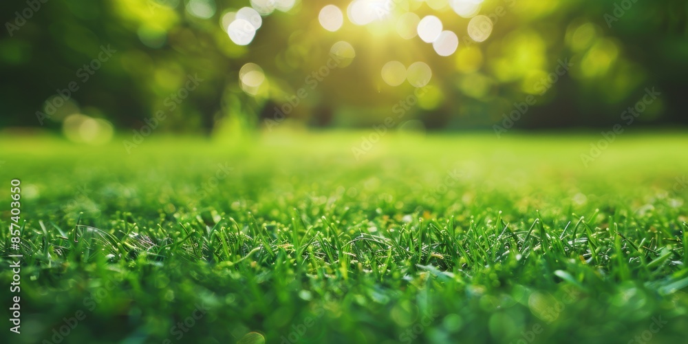 Poster backdrop with a texture of green grass, top view of a golf course with a textured green turf backdro