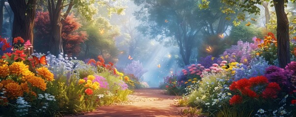 Colorful garden with butterfly bushes