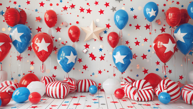 USA 4th of July Freedom Day decoration made out of balloons