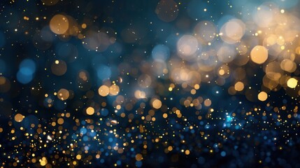 Fototapeta premium A vibrant abstract background with a blurred effect of golden and blue lights against a dark backdrop, creating a festive and celebratory atmosphere.
