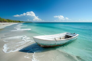 Naklejka premium Tropical Beach with Rowboat