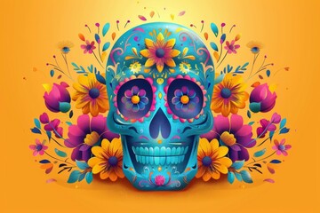 Dia de los Muertos Skull with Flowers