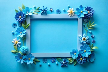 A frame made of blue flowers on a blue background