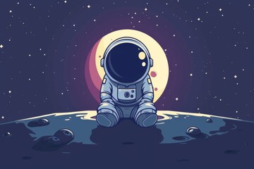 Astronaut Sitting on Moon Surface with Starry Sky