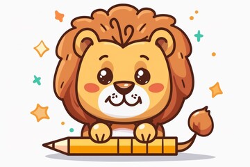 Fototapeta premium Cute Cartoon Lion Drawing with Pencil