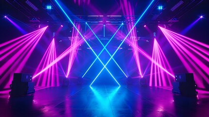 Energetic Stage Setting with Vibrant Neon Laser Lights and Spotlights for High Impact Performance