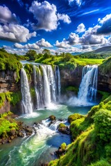 Waterfall in Stunning Natural Landscape for Background or Poster