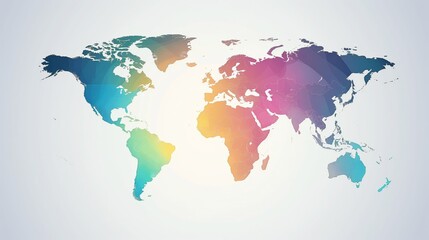 A modern, color-gradient world map highlights global connections and diversity in a flat, minimalist design.