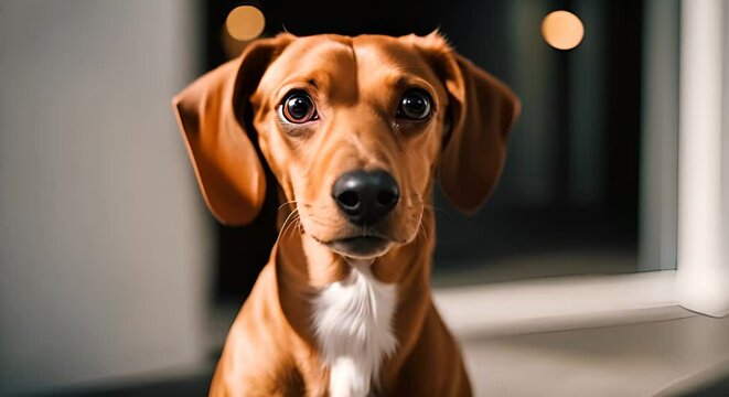 Curious brown and white dachshund puppy gazes playfully at the camera, exuding loyalty and love