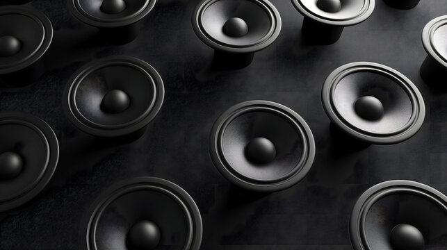 Altavoces negros en fondo oscuro