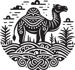 Camel Silhouette Vector Illustration with Background 