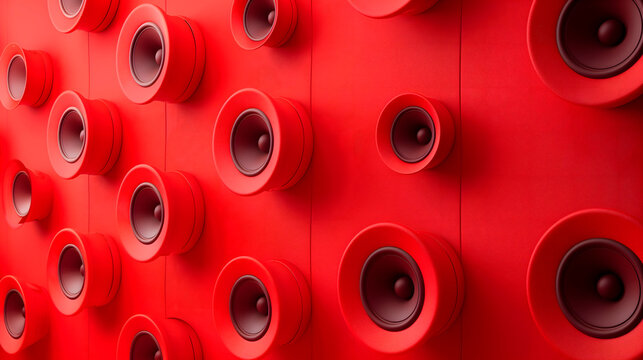Altavoces rojos en fondo rojo