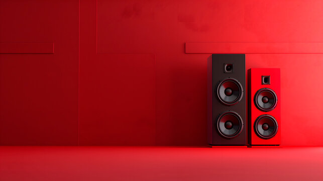 Altavoces rojos en fondo rojo