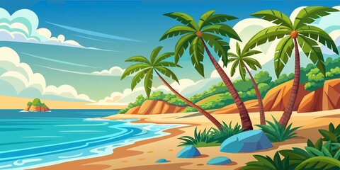 Obraz premium Tropical Beach with Palm Trees for Poster or Wallpaper Design