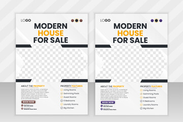 Real estate company flyer template design. Modern home sale poster with abstract geometric shape. Creative banner for housing or property business agency.