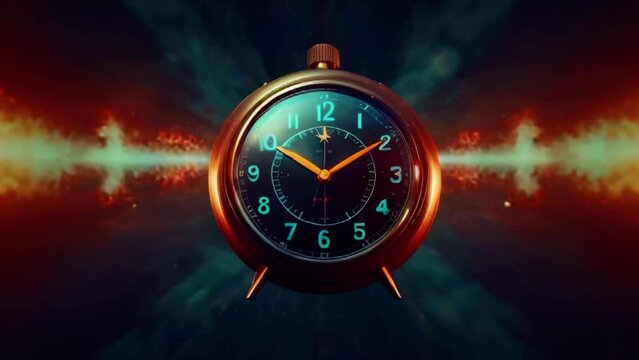 Retro clock with explosions behind it, time running out concept, 4k High-Quality Animation Video