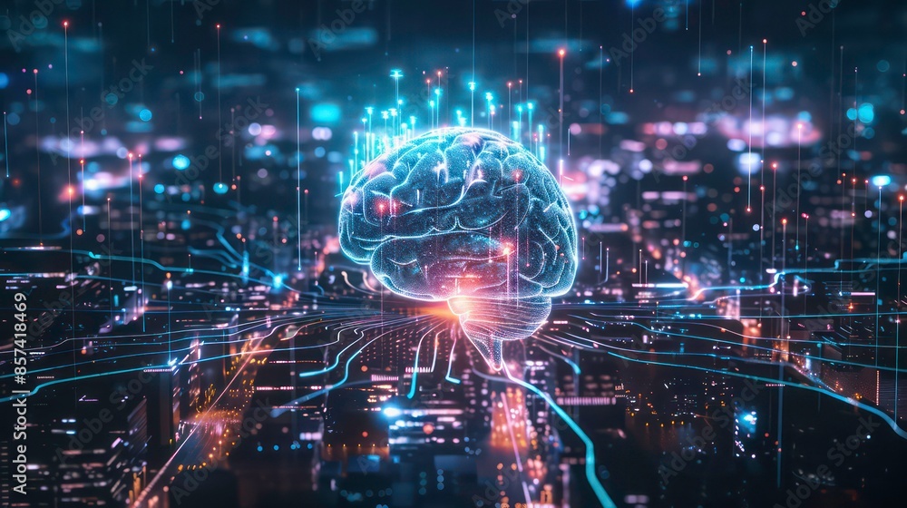 Poster futuristic technology trend in machine learning concept. connection neural network 5g community in s