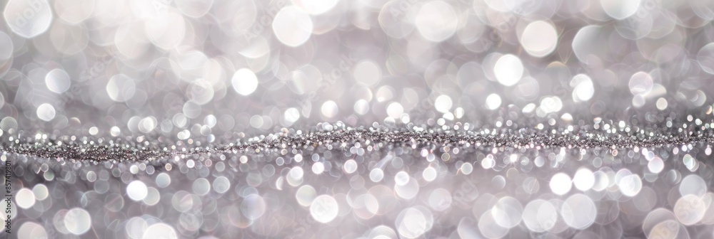 Poster a close-up image of silver glitter creating a bokeh effect with a subtle, blurred background