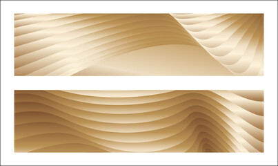Obraz premium Wavy golden parallel gradient lines, ribbons, silk. Golden with shades of yellow background, banner, poster. Set of 2 backgrounds. Eps vector