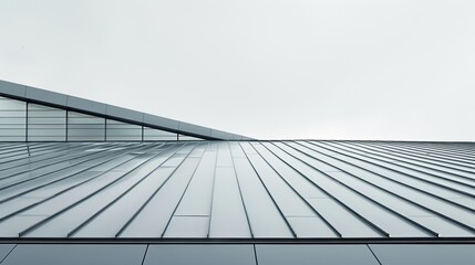 Obraz premium A close-up view of a gray metal roof on a house, featuring a dormer window and skylights