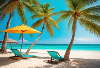 tropical beach lush palm trees sandy relaxing vacation destination, shoreline, ocean, sea, coast, exotic, sunny, paradise, summer, travel, scenery, nature