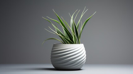 Minimalist elegance: An insulated ceramic flower pot showcases a green houseplant against a dark background-the perfect union of pot and nature.