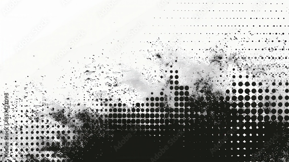 Poster black and white abstract halftone background with a gradient of dots.