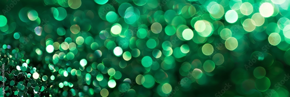 Poster a close-up photo of a vibrant emerald green background with soft, out-of-focus circles of light. the