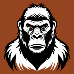 Black and white gorilla head drawing on brown background