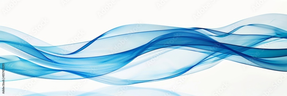 Poster a photograph capturing a sweeping blue abstract wave pattern against a clean white background. the w