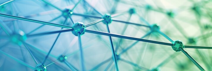 A close-up photograph of a network of blue and green lines, representing connectivity and digital communication in a minimalist style