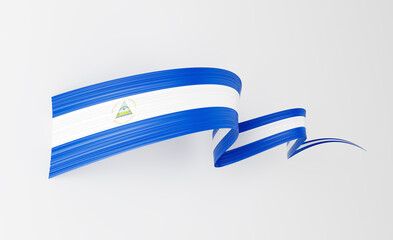 3d Flag Of Nicaragua 3d Wavy Shiny Nicaragua Ribbon Flag On White Background 3d Illustration