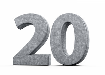 Concrete Number Twenty 20 Digit Made Of Grey Concrete Stone On White Background 3d Illustration