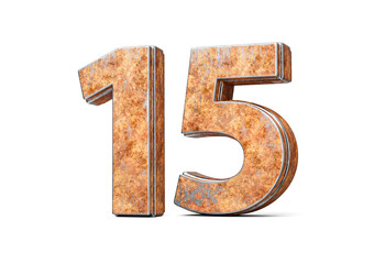 Number Fifteen 15 Digit Made Of Old Rusty Iron Metal Texture On White Background 3d Illustration