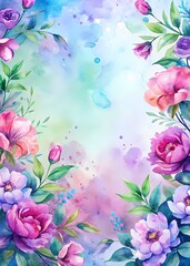 Fototapeta premium Floral Watercolor Border Design for Invitations or Stationery