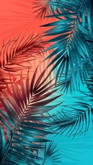 Tropical palm leaves on color background
